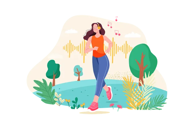 Femme écoutant un podcast en faisant du jogging  Illustration