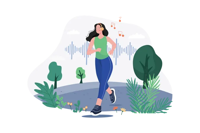 Femme écoutant un podcast en faisant du jogging  Illustration