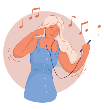 Femme écoutant de la musique avec des écouteurs  Illustration