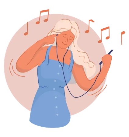 Femme écoutant de la musique avec des écouteurs  Illustration