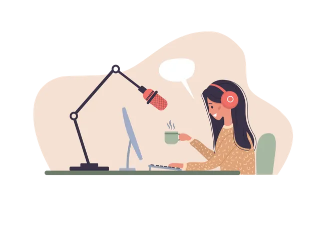 Femme écoutant un podcast  Illustration