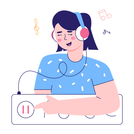 Femme écoutant un podcast  Illustration