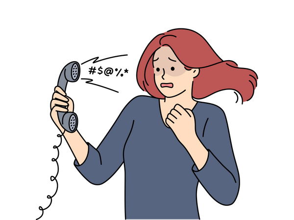 Femme écoutant un monde triste au téléphone  Illustration