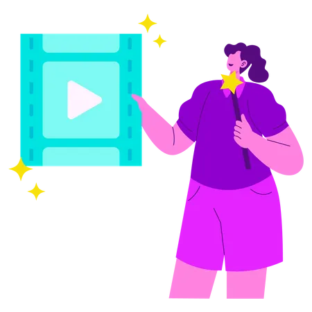 Femme éditant du contenu vidéo  Illustration