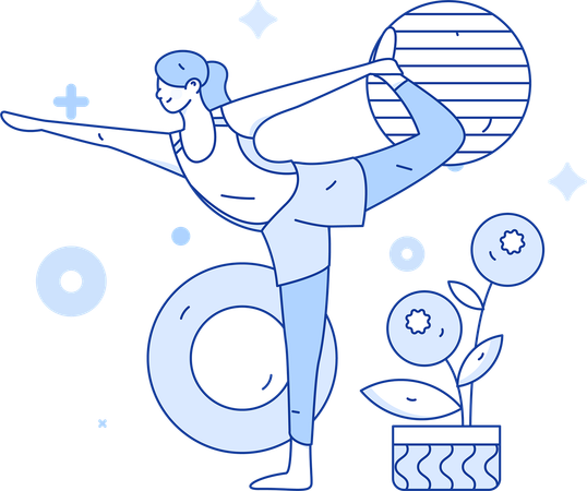 Femme effectuant des asanas de yoga le matin  Illustration