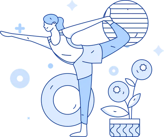 Femme effectuant des asanas de yoga le matin  Illustration