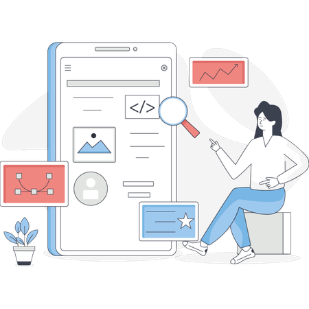 Femme effectuant des tests d'interface utilisateur  Illustration