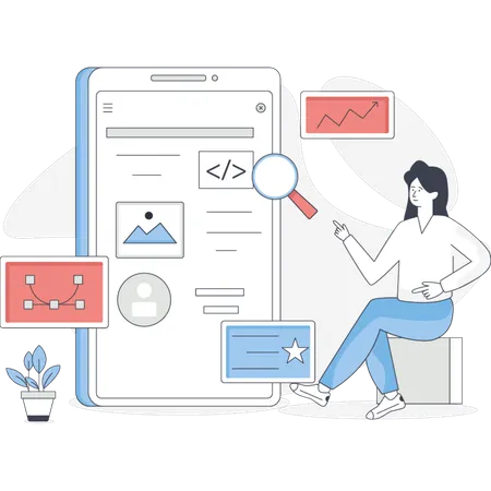Femme effectuant des tests d'interface utilisateur  Illustration
