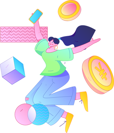 Femme effectuant le paiement de factures en ligne  Illustration