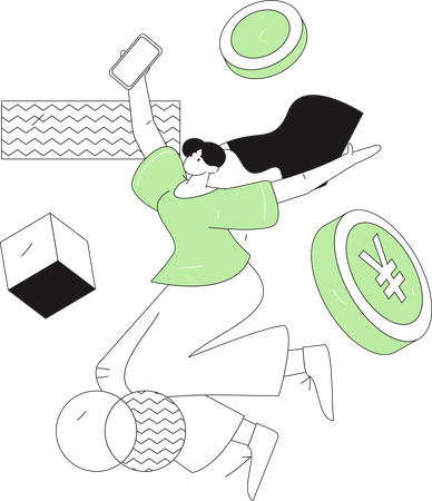 Femme effectuant le paiement de factures en ligne  Illustration
