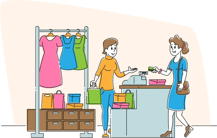 Femme effectuant un paiement dans un magasin de vêtements  Illustration