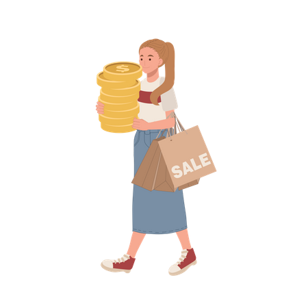 Femme effectuant un paiement en espèces pour faire du shopping  Illustration