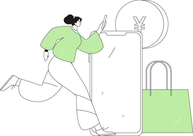 Femme effectuant un paiement en ligne  Illustration