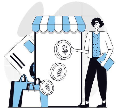 Une femme effectue un paiement en ligne pour une facture d'achat  Illustration