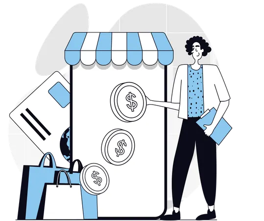 Une femme effectue un paiement en ligne pour une facture d'achat  Illustration