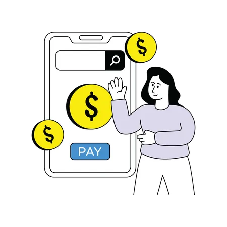 Femme effectuant un paiement mobile  Illustration