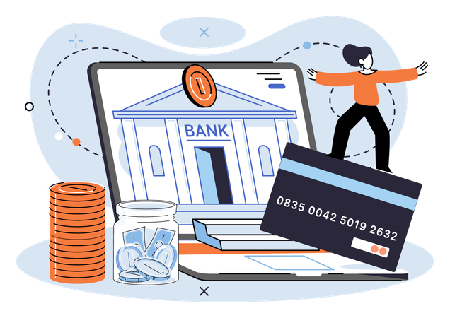Une femme effectue un paiement par carte de crédit via une plateforme bancaire en ligne  Illustration