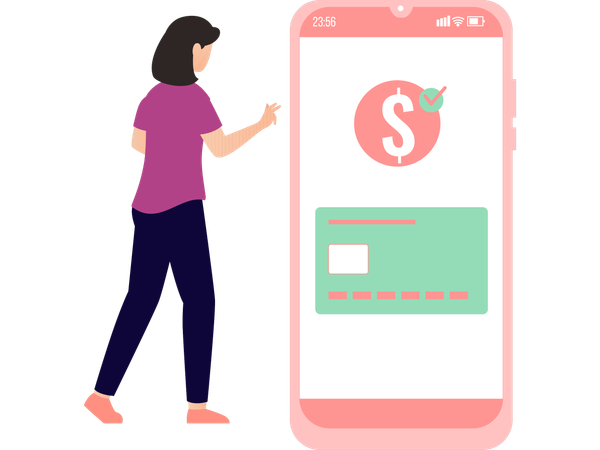 Femme effectuant une transaction en ligne  Illustration