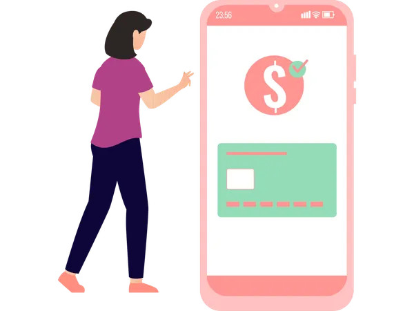 Femme effectuant une transaction en ligne  Illustration