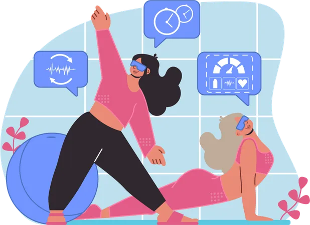 Une femme effectue un exercice de réalité virtuelle  Illustration