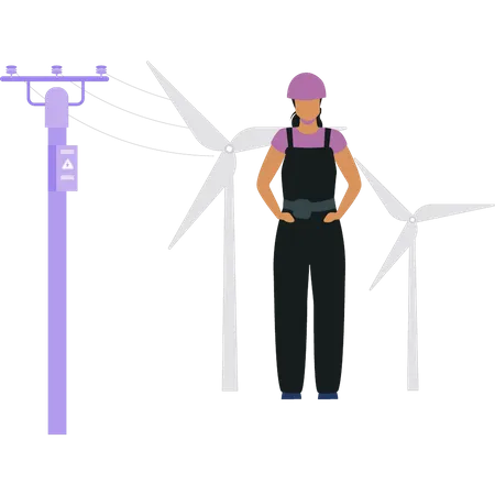 Femme électricienne debout  Illustration