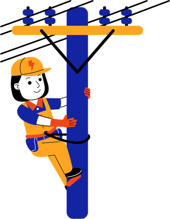 Une électricienne grimpe sur un poteau électrique  Illustration