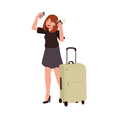 Femme élégante prenant Selfie avec bagage à main  Illustration