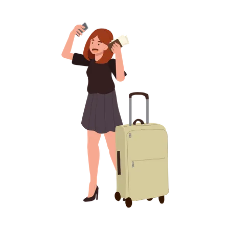 Femme élégante prenant Selfie avec bagage à main  Illustration