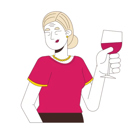 Femme élégante trinquant avec un verre de vin  Illustration