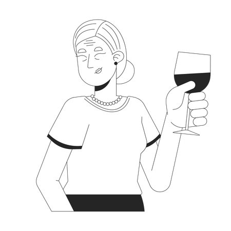 Femme élégante trinquant avec un verre de vin  Illustration