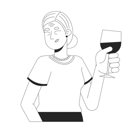 Femme élégante trinquant avec un verre de vin  Illustration