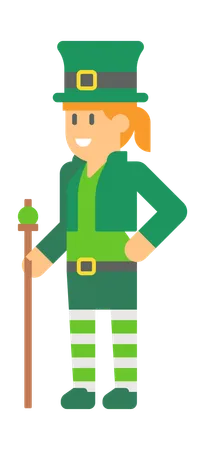 Elfe femelle de Saint Patrick avec bâton  Illustration