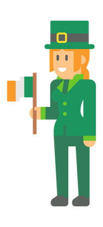 Elfe femelle de Saint Patrick avec drapeau  Illustration