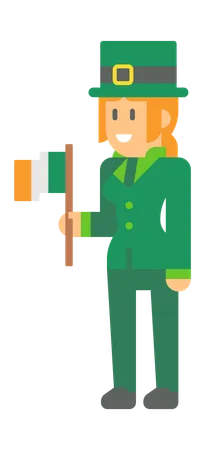 Elfe femelle de Saint Patrick avec drapeau  Illustration