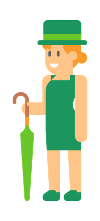 Elfe femelle de Saint Patrick avec parapluie vert  Illustration
