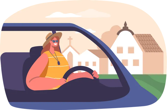 Une femme se lance dans un road trip  Illustration