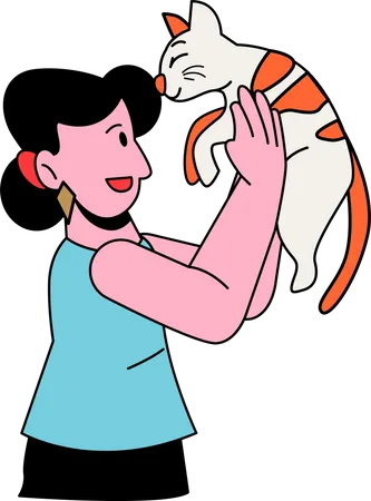 Femme étreignant un chat  Illustration