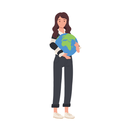 Femme étreignant la planète Terre  Illustration