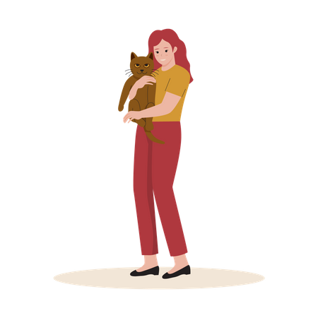 Femme serrant son chat  Illustration