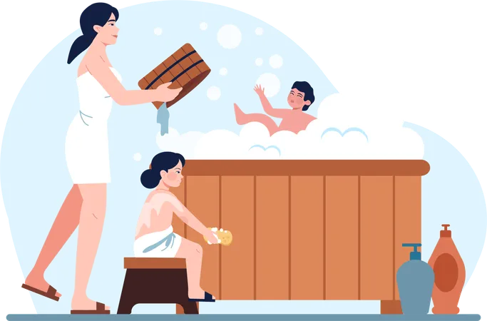 Une femme emmène son enfant au spa  Illustration