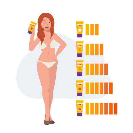 Femme en bikini montrant une crème de protection solaire  Illustration