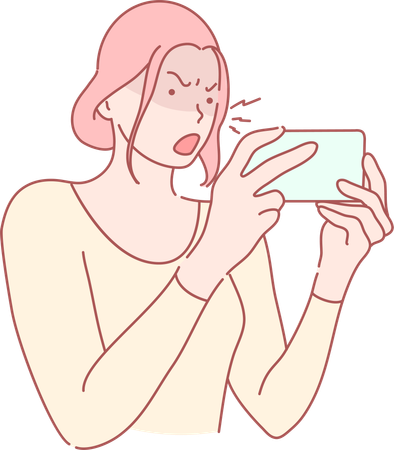 Femme en colère tenant un mobile  Illustration