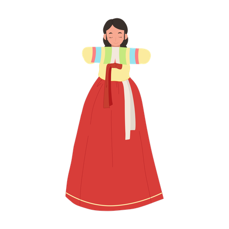 Femme en hanbok coréen saluant les gens  Illustration