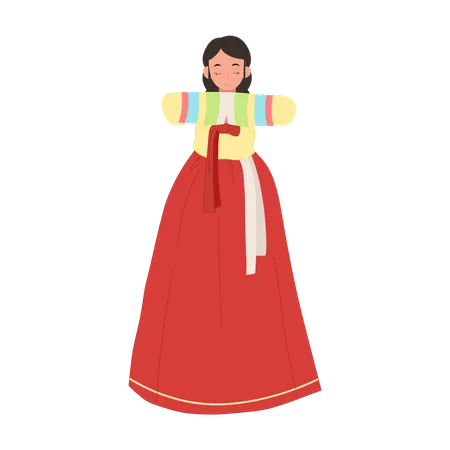 Femme en hanbok coréen saluant les gens  Illustration