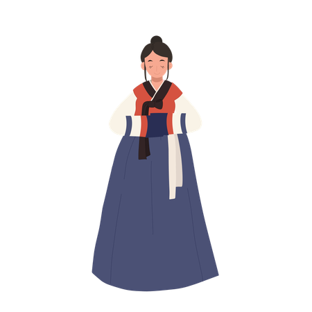 Femme en hanbok coréen saluant les gens  Illustration