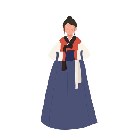 Femme en hanbok coréen saluant les gens  Illustration