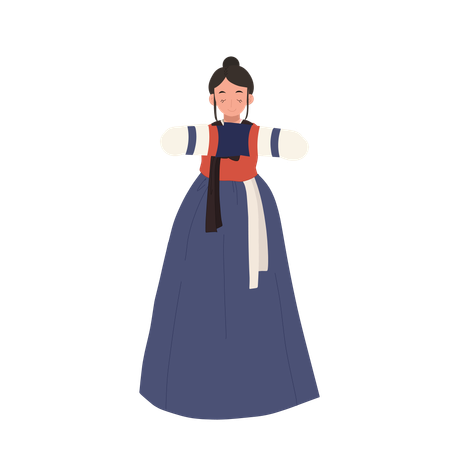 Femme en hanbok coréen saluant les gens  Illustration