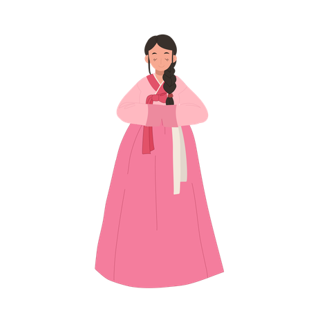 Femme en hanbok coréen saluant les gens  Illustration