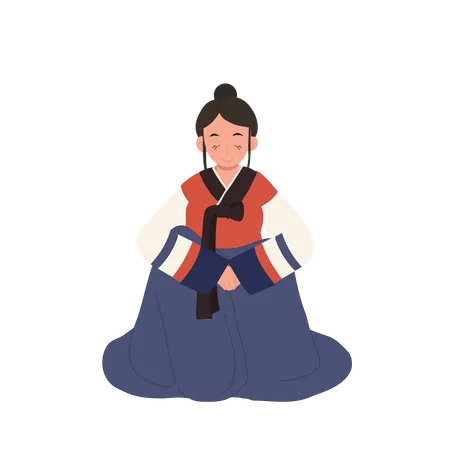 Femme en hanbok coréen saluant les gens  Illustration