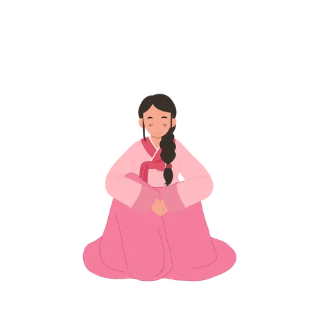 Femme en hanbok coréen saluant les gens  Illustration